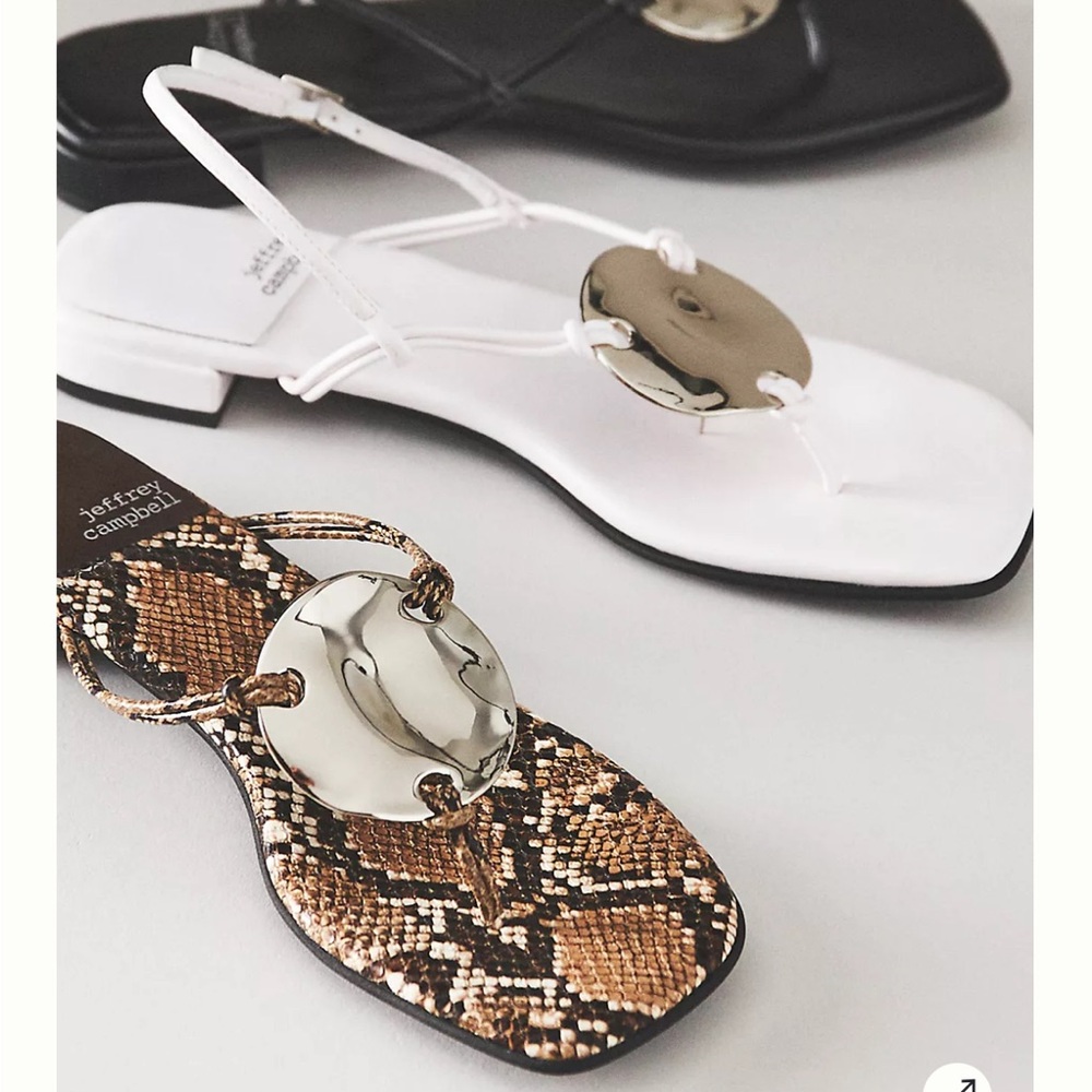 New Anthropologie Jeffrey Campbell Chance-it Sandal Snake Print Silver Disc SZ 9 - Picture 3 of 9
